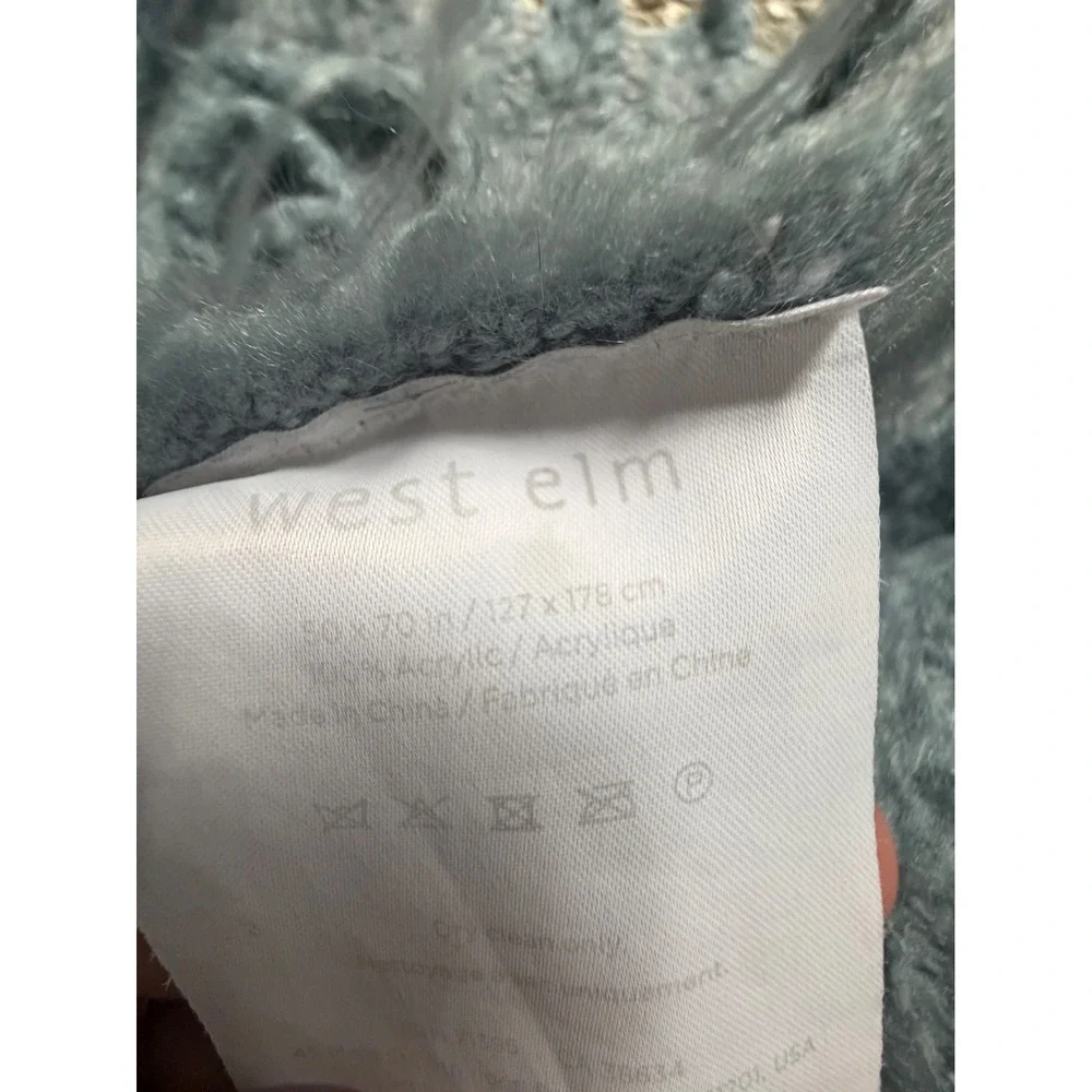 West Elm Dusty Blue Brushed Acrylic Throw Blanket‎ with Fringe 50x70